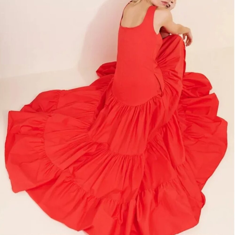 Erika Peña Selena maxi dress coral body-hugging scoop neck bodice size S/M - Picture 3 of 7